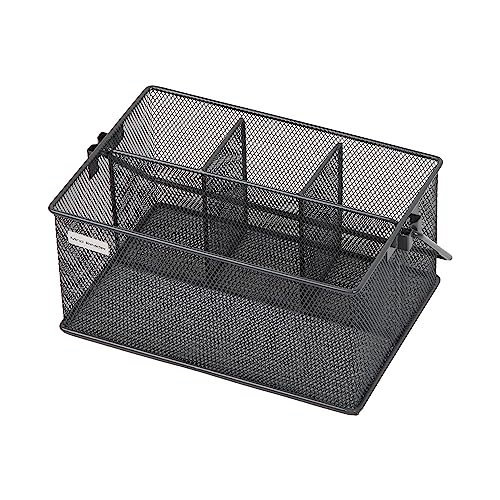 Mind Reader Multi-purpose Storage Caddy with Handle, Desktop Organizer, Cutlery Holder, 4 Compartments, Metal Mesh, Gray - color: Gray