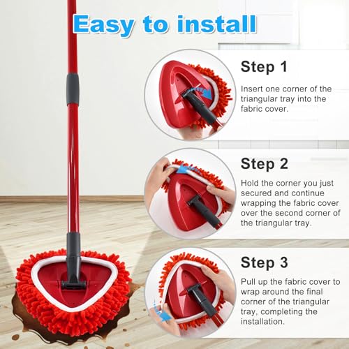 Mop Replace Head for O Cedar, Spin Mop Heads Replacements for Ocedar Easywring 1 Tank Spin Mop, Chenille Duster for Ocedar Mop Include 3 Pack Red Microfiber Chenille Mop Pad for Ocedar Spin Mop - size: For Ocedar 1 Tank Spin Mop