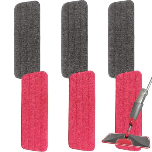 16.5 inch Microfiber Mop Pads for Rubbermaid Reveal Spray Mop and Any 16.5" Flat Mop - 6 Pack 13''-15'' Spray Mop Pad Reusable Washable Replacement Refills - Red & Grey - color: Grey and Red - 6pack