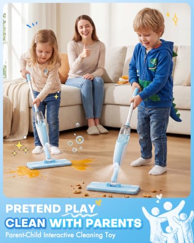 Kids Spray Mop, Blue Toddler Cleaning Set with Refillable Water Spray Tank, Lightweight Pretend Play Mop Toy for Boys Girls, Montessori Housekeeping Toy Gift - size: Blue, style: Spray Mop