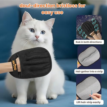 Pet Hair Removal Glove for Cats & Dogs with Silicone Pet Toothbrush – Reusable Magic Brush – Five-Finger Electrostatic Pet Hair Remover Glove for Laundry, Couch, Carpet & Car Seat - color: black