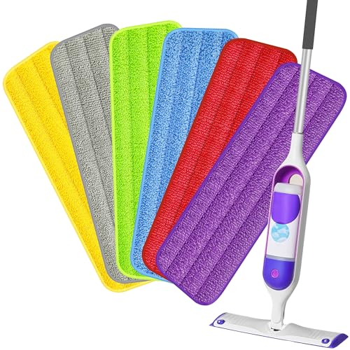 HOMTOYOU Reusable Mop Pads for Swiffer PowerMop: 6 Pack Microfiber Refills | Machine Washable, Multi-Surface Floor Cleaning, Replacement Sweeping Cloths, Fit for 13 ''-15 '' Spray Mop, Colorful - color: Multicolor