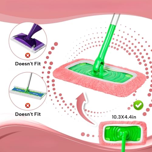 Microfiber Mop Pads - 3 Pack Reusable Washable Refills for Wet & Dry Floor Cleaning - Fits Most Standard Mops - Pink Household Cleaning Pads - color: Pink