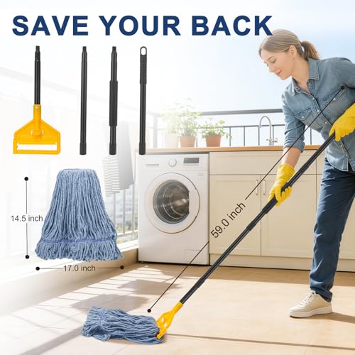 KeFanta 2 Pack Commercial Mop Heavy Duty Industrial Mops,60 inch Long Handle with Looped-End String Cotton Wet mop Head Replacement for House,Kitchen,Laminate,Tile,Vinyl,Hardwood Floor Cleaning(Blue) - size: 2 pack commercial mop-blue