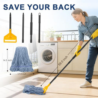 KeFanta 2 Pack Commercial Mop Heavy Duty Industrial Mops,60 inch Long Handle with Looped-End String Cotton Wet mop Head Replacement for House,Kitchen,Laminate,Tile,Vinyl,Hardwood Floor Cleaning(Blue) - size: 2 pack commercial mop-blue
