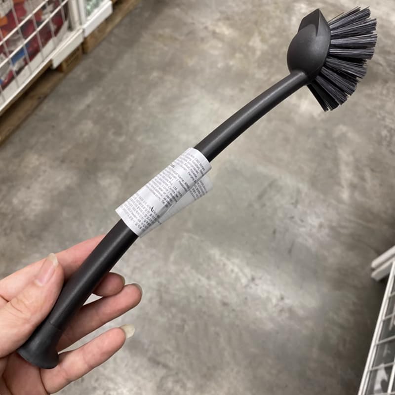 2 Pcs Scrub Brush with Handle 11'' Dish Scrubber Brush Kitchen Sink Brush Black Long Handle Dish Cleaning Brush for Kitchen Dishes Pot Sink Cleaning,Black - color: Black