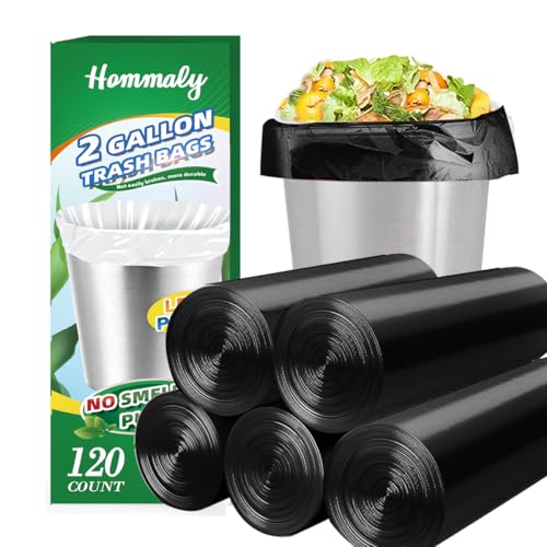 2 Gallon 120pcs Small black Trash Bags(Fit 1.8-2 Gal) Plastic black Garbage Bags,Bathroom Trash Can Bin Liners,Waste Basket Liner,Fit 6-8 Liter, 1.8 Gallon,2 Gallon (2-Black120) - style: 2Gal Black-120