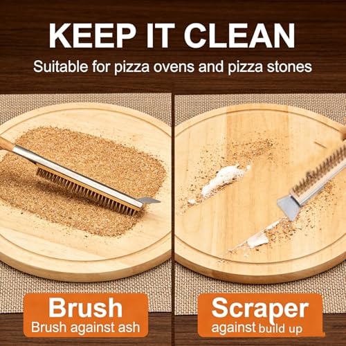 3 Pack 26 Inch Pizza Oven Brush with Scraper and Brass Bristles, Outdoor BBQ Grill Cleaning Brush Copper Wire Pizza Stone with 1 Brush Heads and 1 Screwdriver for Picnic Camping