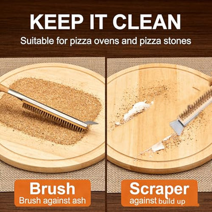 3 Pack 26 Inch Pizza Oven Brush with Scraper and Brass Bristles, Outdoor BBQ Grill Cleaning Brush Copper Wire Pizza Stone with 1 Brush Heads and 1 Screwdriver for Picnic Camping