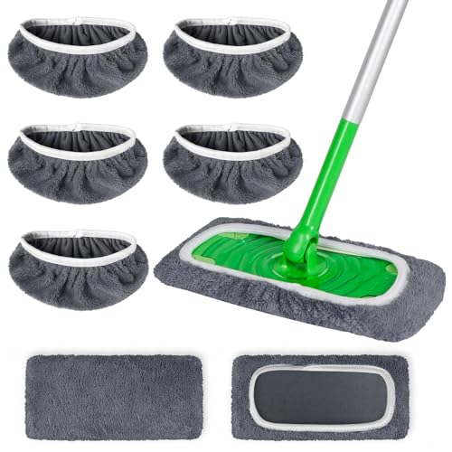 5 Pack Reusable Microfiber Mop Pads Compatible with Swiffer Sweeper Mop, Wet and Dry Flat mop Cover, Washable Mop Pads for Surface/Hardwood Floor Cleaning (Mop is Not Included) - color: Grey 5 Pack