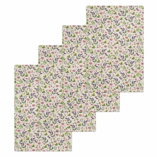Green Botanical Hand Towels Set,Waffle Weave Kitchen Towels 4 Pieces,Farmhouse Watercolor Flower Plant Leaves Microfiber Hair Bath Tea Towel Absorbent Quick Drying Cleaning Dish Cloths,15.7"x23.6" - color: Grass Green Light Pink Light Beige, size: 4PCS,15