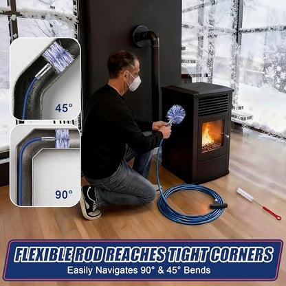 Dreyoo Pellet Stove Cleaning Brush Kit, 20 FT Flexible Steel Rod with 3" Brush Head, T Handle, Multi Purpose Flue Detail Cleaner, Nylon Stove Flue Pipe Kit for Pellet Furnace Exhaust Pipes - size: 20FT with 3" Brush Head