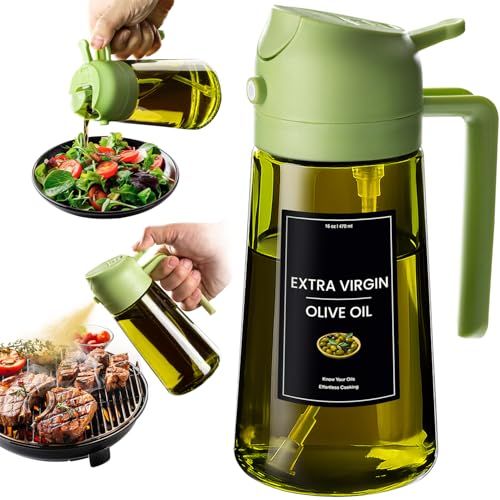 CXINYI - 16oz/470ml Olive Oil Dispenser for Kitchen with Stickers - 2 in 1 Olive Oil Sprayer for Cooking, Air Fryer, and Salad, Green (Light-Proof Kitchen Gadget) - color: Green-02