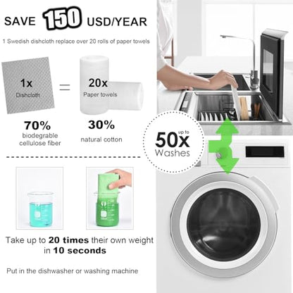 10 Packs Swedish Dishcloths for Kitchen, Reusable Paper Towels Compostable Swedish Dish Clothes for Kitchen and Household Use - color: Grey