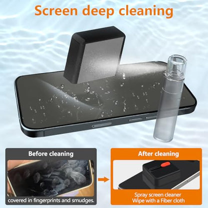 Cell Phone Cleaning Kit, iPhone Cleaning Kit for Charging Port Cleaner Keyboard Cleaning Kit for Airpods/Android/USB C/Earbuds/Laptop/iPad/Camera Lens with Stylus Pen (Black (with Putty and Cloth)) - color: Black (with Putty and Cloth)