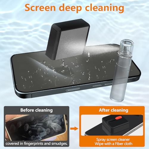 Cell Phone Cleaning Kit, iPhone Cleaning Kit for Charging Port Cleaner Keyboard Cleaning Kit for Airpods/Android/USB C/Earbuds/Laptop/iPad/Camera Lens with Stylus Pen (Black Brush Refill) - color: Black (with 10 Mini Brush)