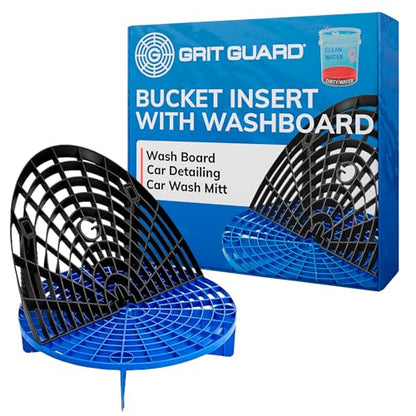 The Original Grit Guard Bucket Insert with Washboard Combo | Removes Dirt from Wash Mitt for Detailing | Car Wash Bucket Insert & Washboard | Black/Blue - Made in the USA - color: Black/Blue