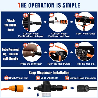 18FT Water Fed Pole Window Cleaning System & Solar Panel Cleaning Kit, Professional Window Washing Kit with Extension Pole, 180° Rotating Brush & Soap Dispenser