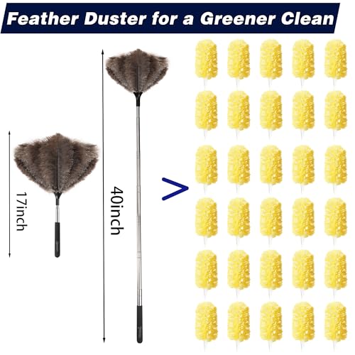 Soarer Extendable Ostrich Feather Duster - 40 inches Fluffy Long Handle Reusable Feather Duster for Cleaning Ceiling Fan,Pendant lamp, High Ceiling, Blinds, Furniture - color: 40inch Single