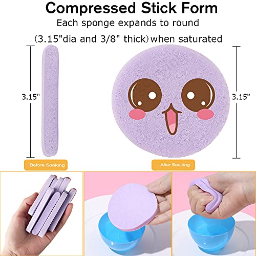 Facial Sponge Compressed,60 Pcs PVA Professional Makeup Removal Wash Round Face Sponges Spa Pads Exfoliating Cleansing for Women,Blue,Purple - color: Blue,Purple