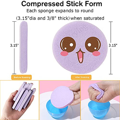 Facial Sponge Compressed,60 Pcs PVA Professional Makeup Removal Wash Round Face Sponges Spa Pads Exfoliating Cleansing for Women,Blue,Purple - color: Blue,Purple