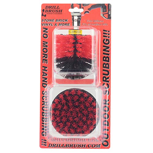 Outdoor Cleaning Supplies - Stiff Bristle Scrubber Kit for Home Use - Concrete, and Brick Scrubbing Tools - Headstone Restoration Brush Kit - Outdoor Grout and Siding Cleaning Brushes - Stiff Brushes - color: Red