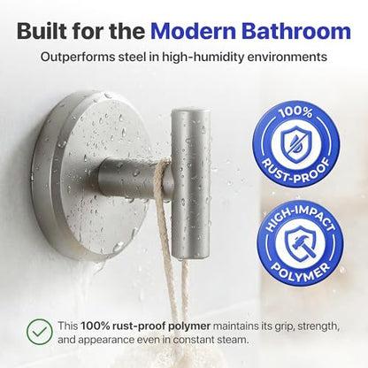 HOME SO Suction Cup Hooks for Shower & Bathroom Towel Holder 2-Pack – Suction Cups Hooks for Hanging Towels, Robes, & Coats - Tiles, Glass Door or Mirror – Shower Hooks & Towel Hooks - Nickel T-Shape - style: Brushed Nickel