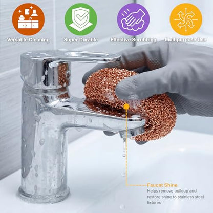 PAMI Heavy Duty Non Scratch Copper Scrubbers for Pots and Pans, Copper Wool Scrubber, Reusable Scouring Pads, Pack of 4
