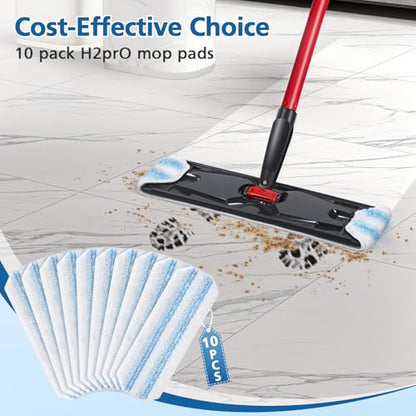 10 Pack H2prO Mop Pads Compatible with O Ceda H2PrO Flat Mo p System, 100% Microfiber Mop Head Replacements, Washable and Reusable, White - color: 10 Pack-white