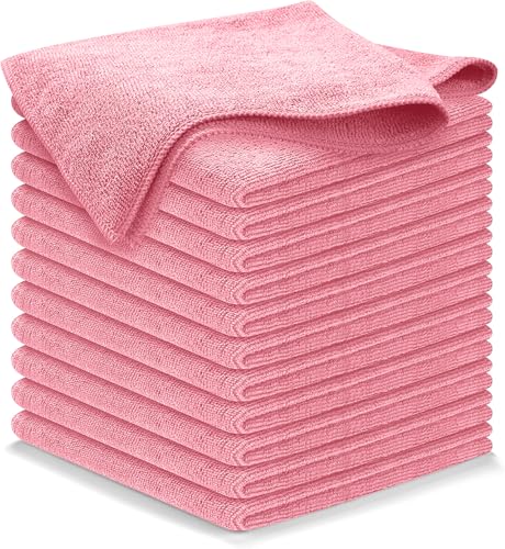 USANOOKS Microfiber Cleaning Cloth Light Pink - 12 Pcs 12.5"x12.5" - High Performance - 1200 Washes, Ultra Absorbent Towels Weave Grime & Liquid for Streak-Free Mirror Shine - Car Washing Cloth - color: Light Pink, size: Pack of 12