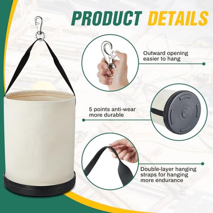 2 Pack Canvas Bucket 15" x 12" Heavy Duty Lineman Tool Bag with Plastic Bottom & Metal Hook Electrician Tool Organizer for Jobsite Use, Load Rated up to 150 Pounds (White) - color: White