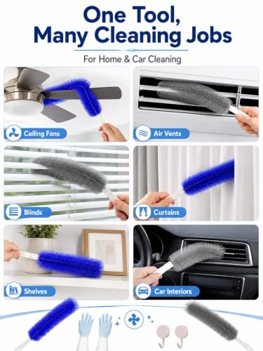 Fan Cleaning Brush, Bendable Microfiber Head Reusable Dust Remover, 2026 Upgrade Fan Cleaner Tool for Electric Fans, Air Conditioner, Home & Car Vents, Curtains Cleaning (1, Blue) - color: Blue