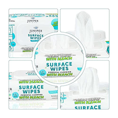 Juniper CLEAN 3 Pack Surface Cleaning Wipes with Bleach, All-Purpose Cleaner for Bathroom, Kitchen, Office, 216 Count Soft Flow, Fresh Scent, Lint Free & Durable - size: 72 Count (Pack of 3)