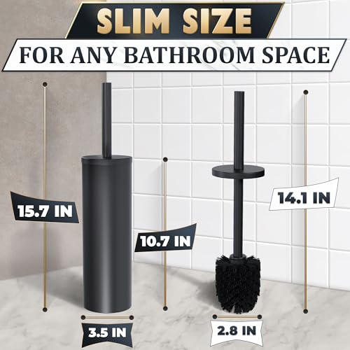 Black Toilet Brush and Holder Set - Scratch Resistant Black Toilet Bowl Brush and Holder with Soft Bristles Replaceable Head, Protection from Splashes, and Compact Design - for Effective Cleaning - color: Black
