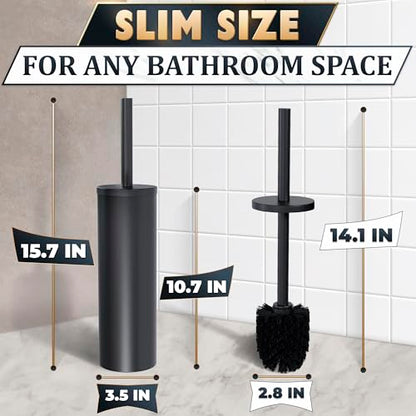 Black Toilet Brush and Holder Set - Scratch Resistant Black Toilet Bowl Brush and Holder with Soft Bristles Replaceable Head, Protection from Splashes, and Compact Design - for Effective Cleaning - color: Black