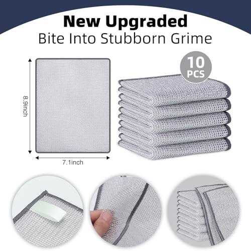 PIPUHA 10 Pack Non-Scratch Stainless Steel Scrubber, Reusable Diamond Weave Scrubber Cloths for Kitchen, Heavy-Duty Metallic Fiber Cleaning Cloth for Cookware, Dishes, Sinks, Easy-Rinse & Quick-Dry