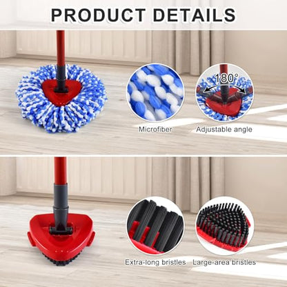 Mop Handle Mop Replace Heads and Mop Base Brush Replacement for O Cedar EasyWring 2-Tank System Include 3 Spin Mop Replacement Head, 4-Section Mop Handles, 1 Base and 1 Scrub Brush Combo - color: 3 Blue Mop Heads + 1 Set Mop Handle ( 2 Tank )