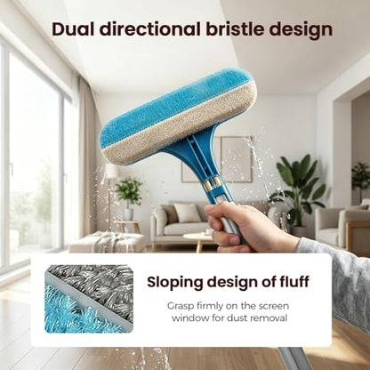 Window Screen Cleaning Brush,2 in 1 Window Screen Cleaner Tool with Squeegee,Mesh Screen Cleaner,Multi-Purpose Cleaning Brush for Patio, Door, Porch Screens (Blue) - color: Blue
