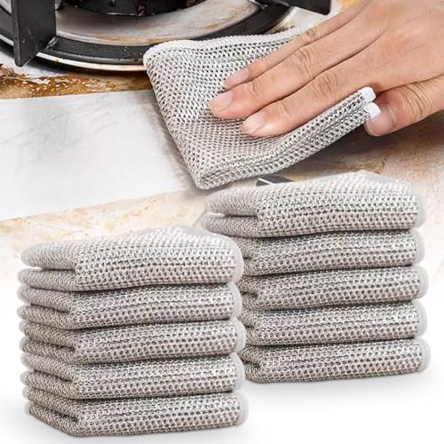 Multipurpose Wire Dishwashing Rags for Wet and Dry, 2025 Upgrade Non Scratch Metal Wire Dishcloth, Reusable Premium Metal Scrubbing Pads Sponge Clean for Home Kitchen Stove Tops (10Pcs) - color: 10pcs