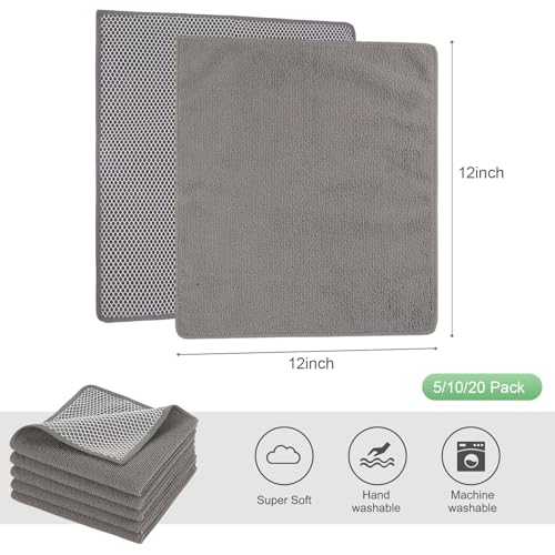 SINLAND Microfiber Dish Cloth Dish Rags for Washing Dishes Best Kitchen Cloths Cleaning Cloths with Poly Scour Side 12Inchx12Inch 20Pack Grey - color: Grey, size: 12inchx12inch 20pack