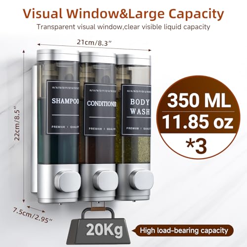 Shampoo and Conditioner Dispenser,Shower Soap Dispenser 3 Chamber No Drill Wall-Mounted Shampoo Dispenser for Shower Wall Mounted Shower Dispenser for Bathroom Hotel Large Capacity,Silver - color: Silver 3 Chamber