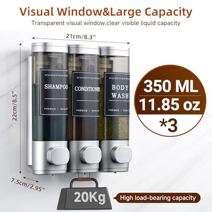 Shampoo and Conditioner Dispenser,Shower Soap Dispenser 3 Chamber No Drill Wall-Mounted Shampoo Dispenser for Shower Wall Mounted Shower Dispenser for Bathroom Hotel Large Capacity,Silver - color: Silver 3 Chamber