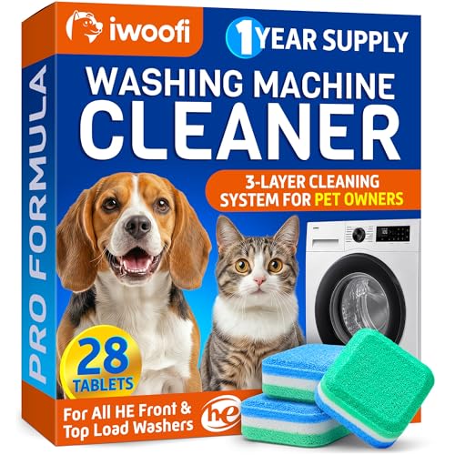 Washing Machine Cleaner Tablets for Pet Owners Pro – Front & Top Load HE Washers – Removes Pet Hair Buildup Eliminates Odors & Residue – 28 Tablets 1-Year Supply – Septic Safe Deep Clean