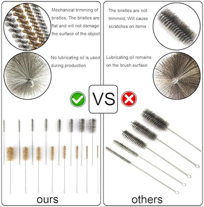 12 Inch Pipe Cleaning Brush Set with Stainless Steel Bristles, Tube Bottle Brush Kit, 8 Sizes for Auto Parts, Bottles, Guns, Tubes, Etc.