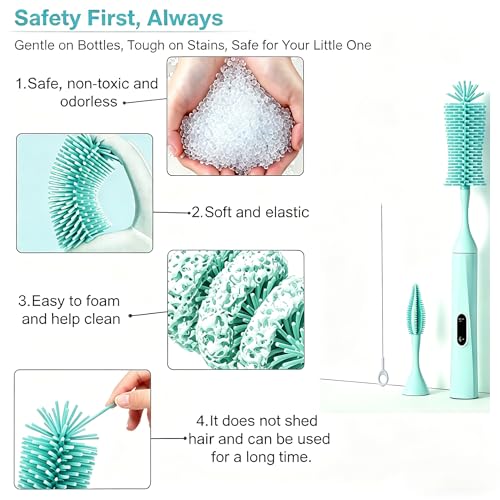 Rechargeable Electric Bottle Brush with 2 Speeds Powerful Automatic Bottle Cleaner,BPA-Free Silicone Spinning Design, Wall Mount & Straw Cleaner,Suitable for Baby Bottles & Kitchen (Alan+Alan) - color: Alan+alan