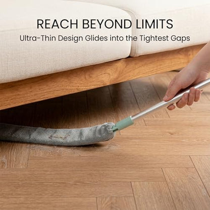 Sakerplus Baseboard Cleaner Tool with Handle Duster with Extension Pole, Bendable Microfiber Dusting Wand, Under Appliance Crevice Dust Remover for Sofa, Cabinet Top and Fan Gaps (1)