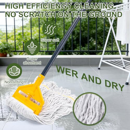 KeFanta Commercial Mop with 3 Extra Large Replacement Heads, 59Inch Handle Heavy Duty Industrial Mops Looped-End String Wet Cotton Mop for Home,Kitchen,Office,Garage,Workshop, Warehouse Floor Cleaning