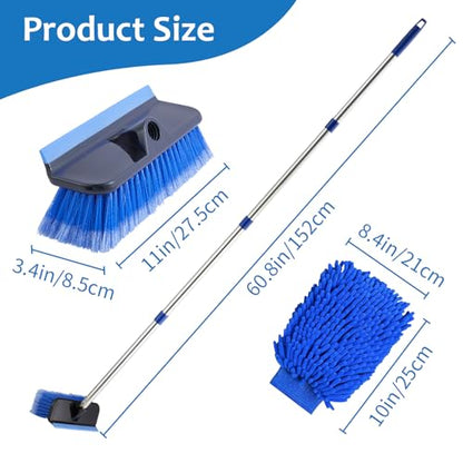 60" Car Wash Brush with Long Handle, Soft Bristle Car Washing Brush Cleaning Brushes for Washing Exterior of RV, Truck, Boat, Solar Panel