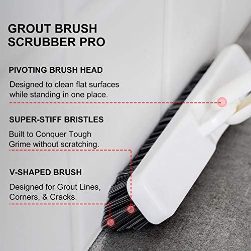 Grout Brush with Long Handle Telescopic Handle Floor Scrub Brush Grout Brush 180°Rotation Tile Grout Cleaning Tool V-Shaped Corner Brush for Bathroom Wall Tile Floors Hard to Reach Areas - 51.2in
