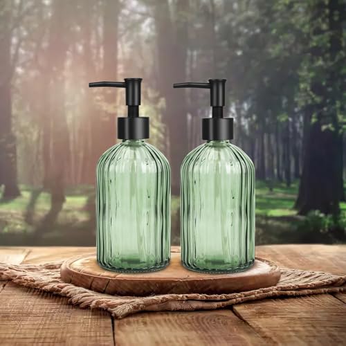 Glass Soap Dispenser with Plastic Pump, Hand Soap Dispenser for Hand Wash, Lotion Dispenser for Dishwashing Liquid, Lotion Shower Gel (Green) - color: Striped Green